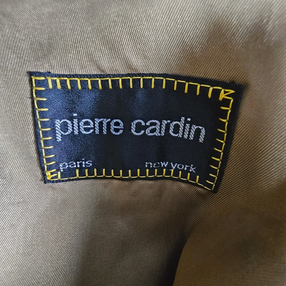 VTG Pierre Cardin Black Buttoned Belted Removable Liner Trench Coat USA 44